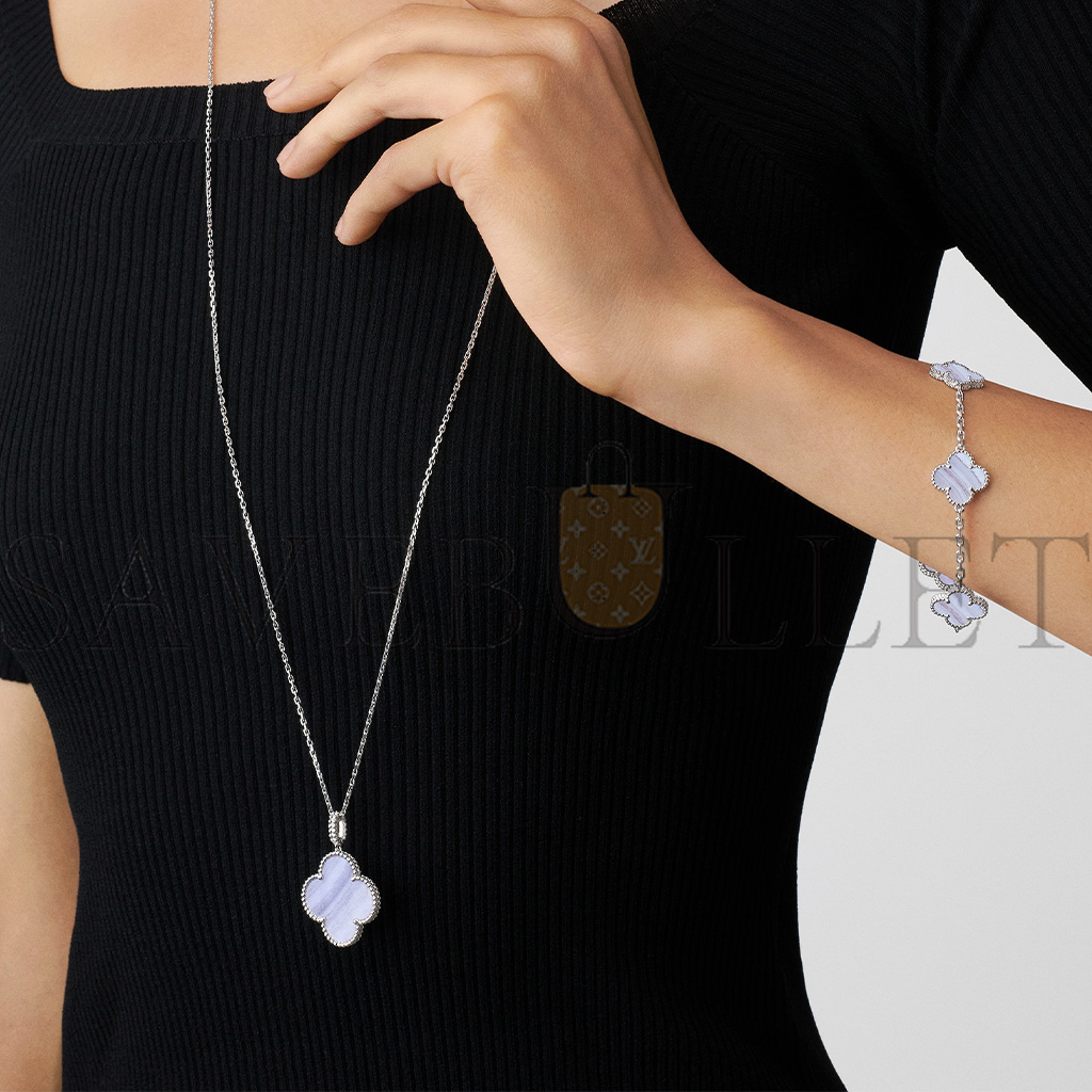 V*N CL*F arpels vintage alhambra bracelet, 5 motifs - white gold, chalcedony vcard34700